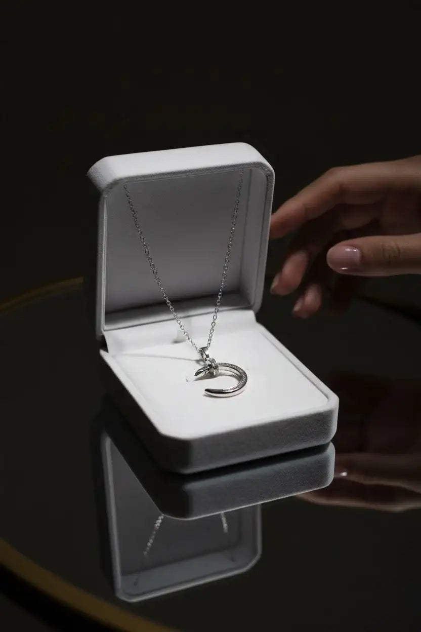Silver Plated Crystal Crescent Moon Circle Pendant Necklace for Women