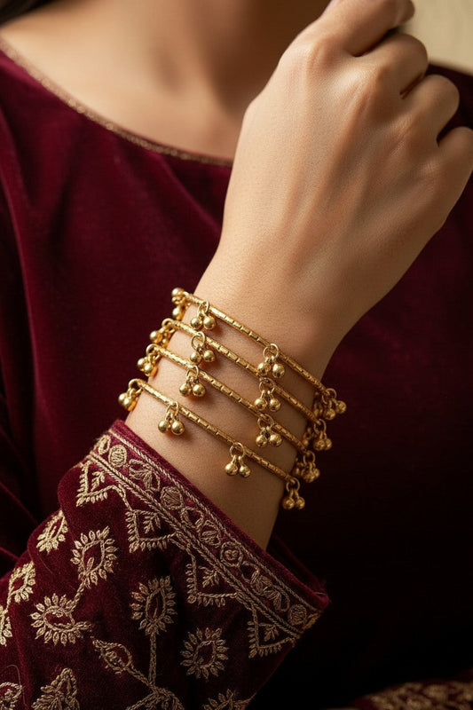 Traditional Gold Textured Ghungroo Bangle Set