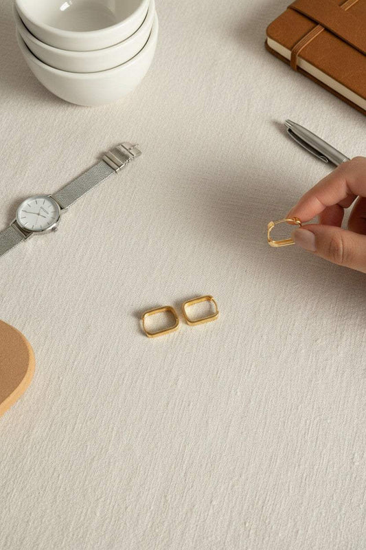 Gold Square Hoop Earrings — Geometric Huggie Style for Women