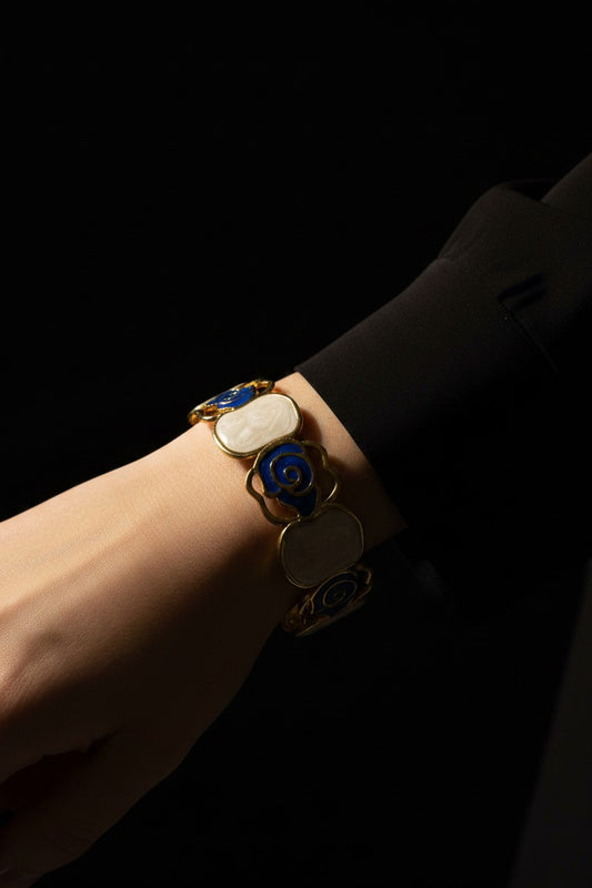 Azure Mosaic Enamel Stainless Steel Cuff Bracelet