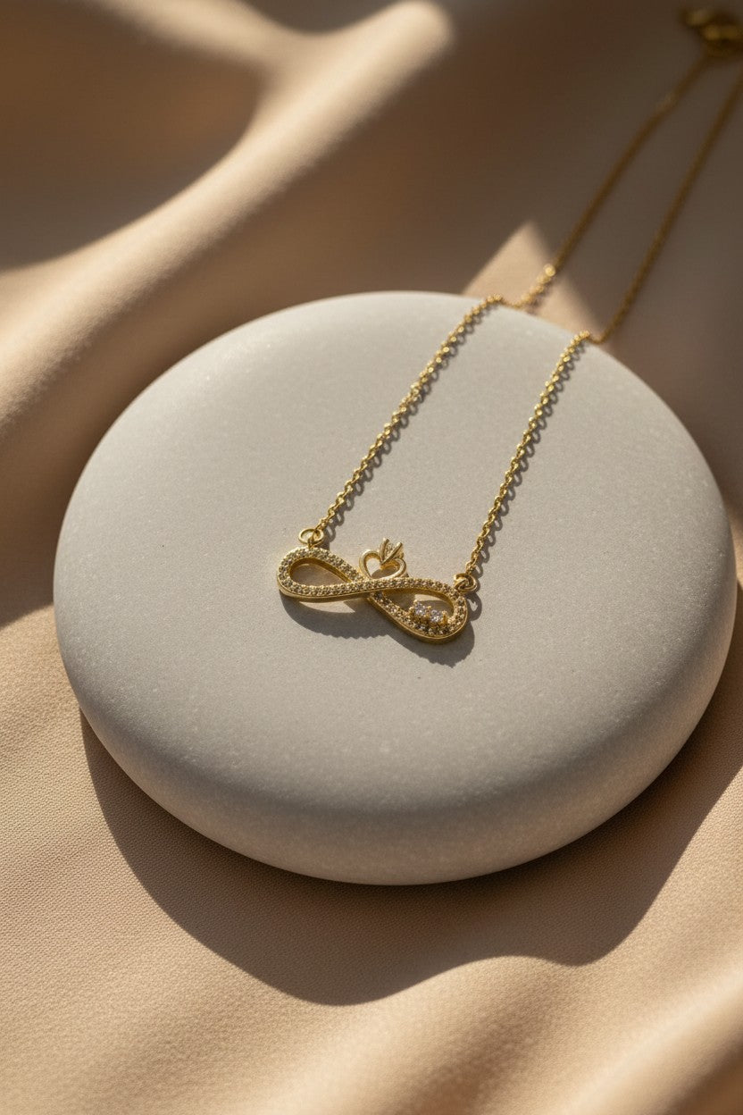 Empress Infinity Crown Paved Gold Necklace | Stainless Steel