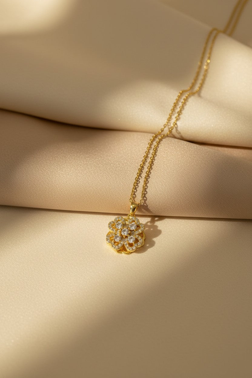 Fleur-de-Luxe Layered Crystal Blossom Necklace | Stainless Steel