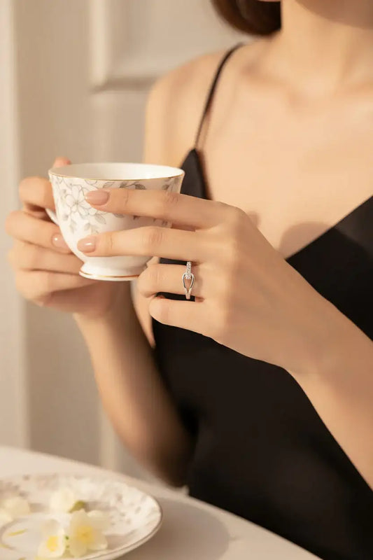 Lyra Silver Loop Interlocking Crystal Ring | Adjustable Ring
