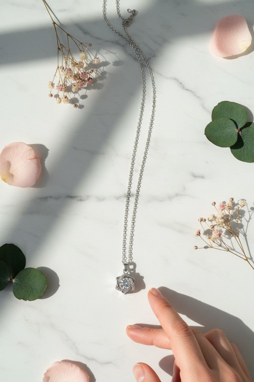 Astra Geometric 3D Nested Rose Crystal Pendant | Stainless Steel