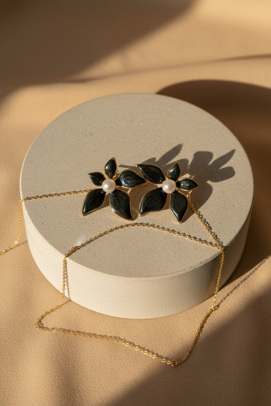 Mint Blossom Enamel Pearl Stud Earrings