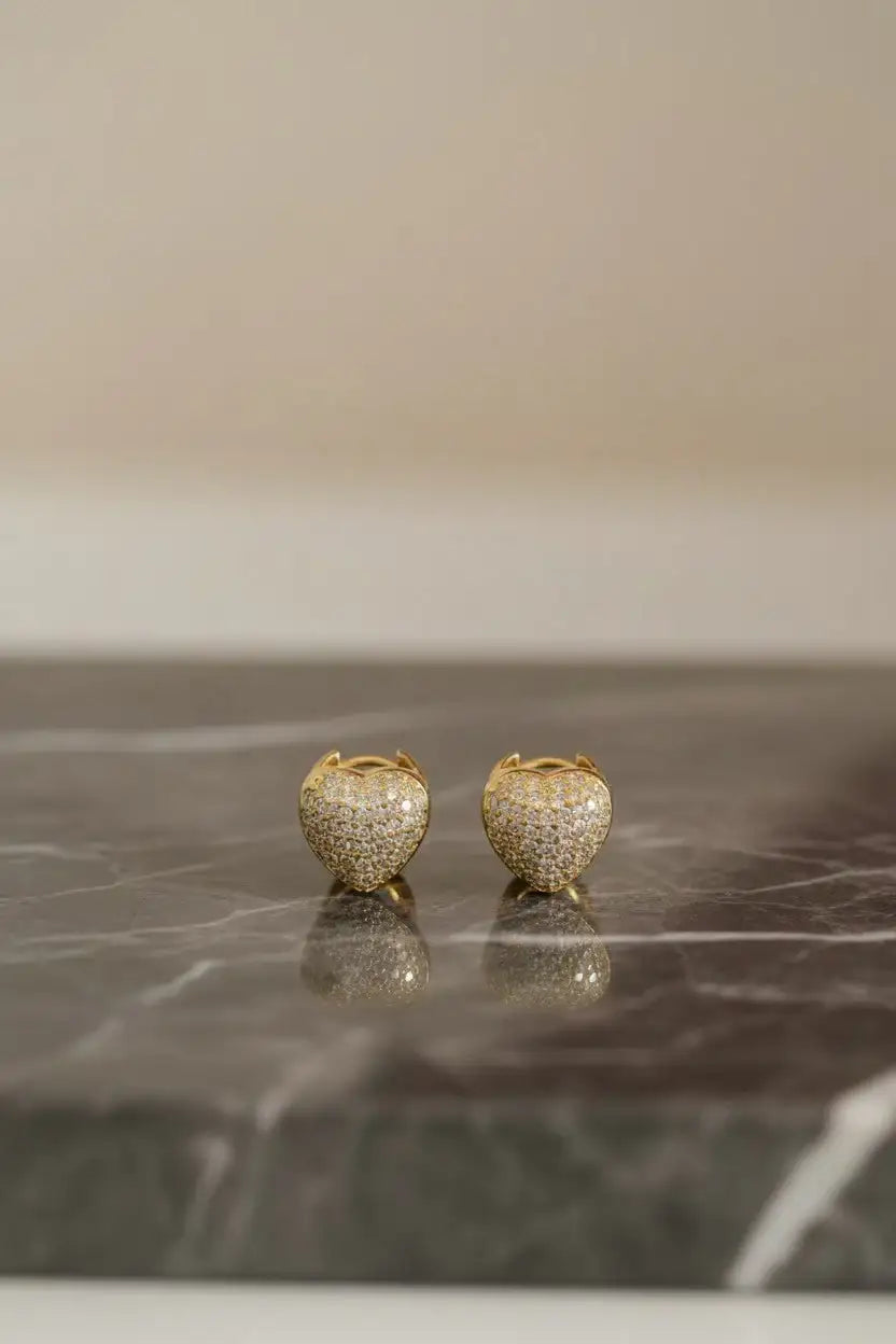 Gold Plated Micro Pave Cubic Zirconia Heart Stud Earrings for Women