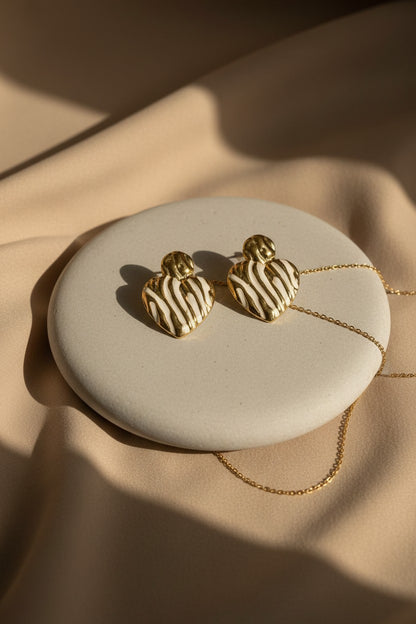 Zebra Stripe Enamel Heart Drop Earrings
