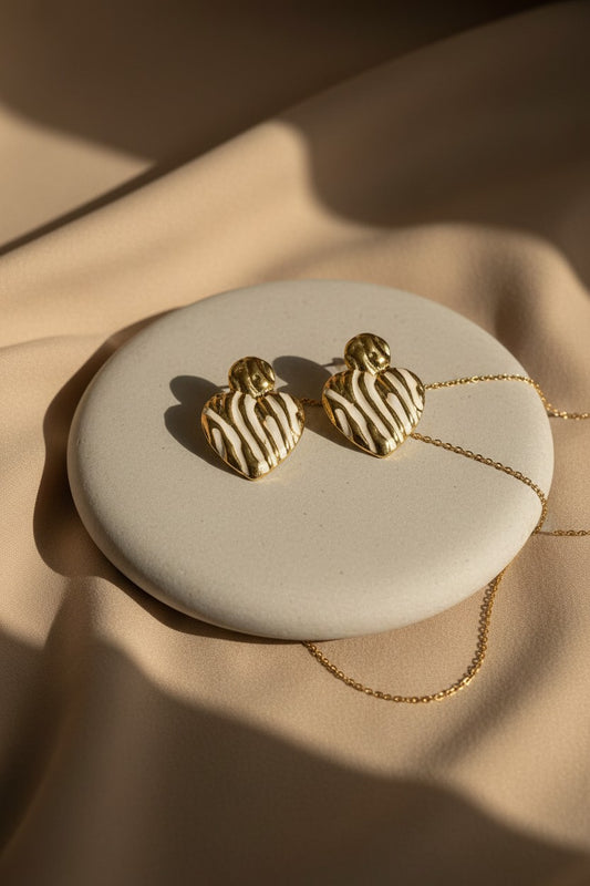 Zebra Stripe Enamel Heart Drop Earrings