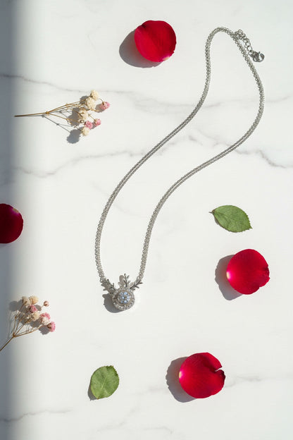 Celeste Antler Crystal Halo Pendant Necklace | Stainless Steel