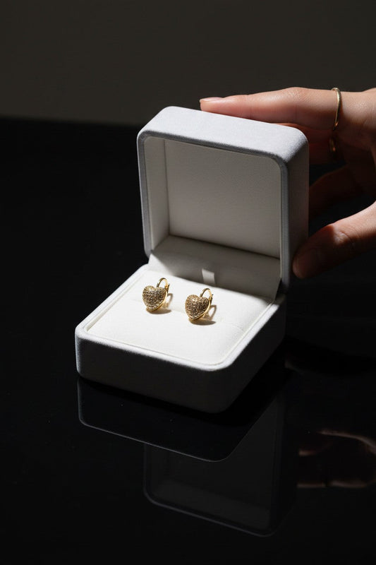 Gold Plated Micro Pave Cubic Zirconia Heart Stud Earrings for Women