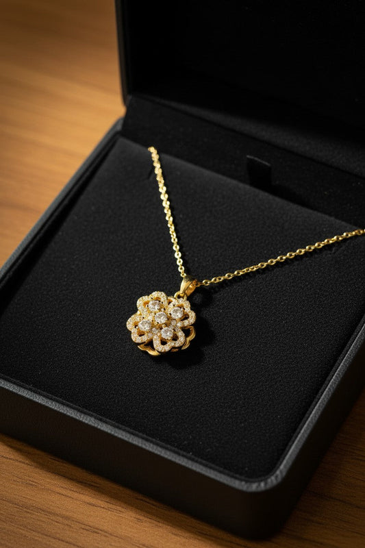 Fleur-de-Luxe Layered Crystal Blossom Necklace | Stainless Steel