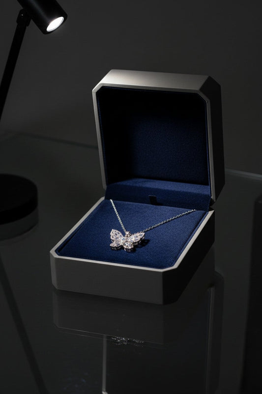 Silver Plated Crystal Butterfly Pendant Necklace with Gift Box for Women