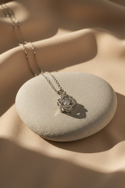 Astra Geometric 3D Nested Rose Crystal Pendant | Stainless Steel