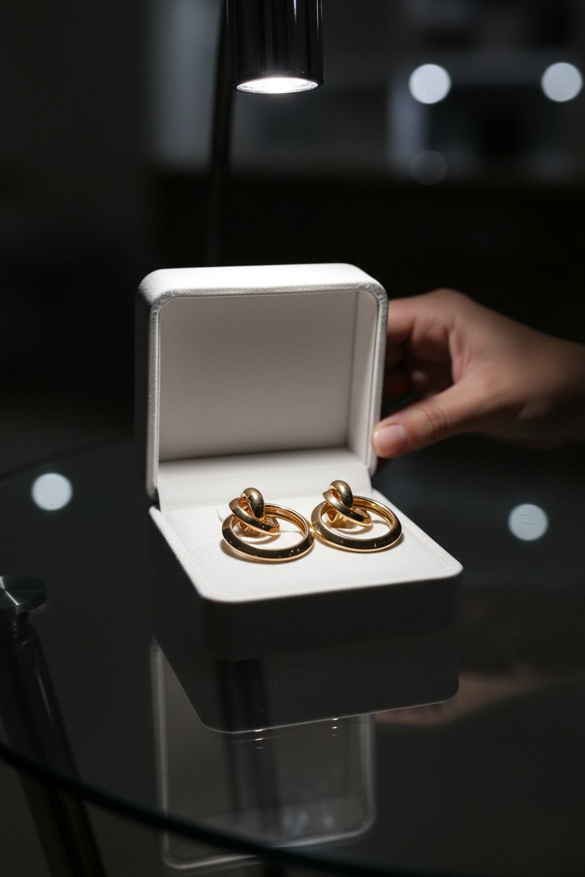 Gold Plated Double Ring Drop Hoop Earrings for Women