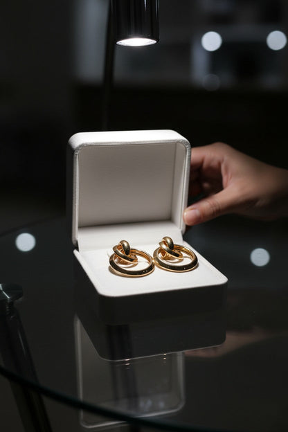 Gold Plated Double Ring Drop Hoop Earrings for Women
