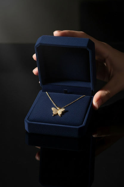 Gold Plated Cubic Zirconia Butterfly Pendant Necklace for Women