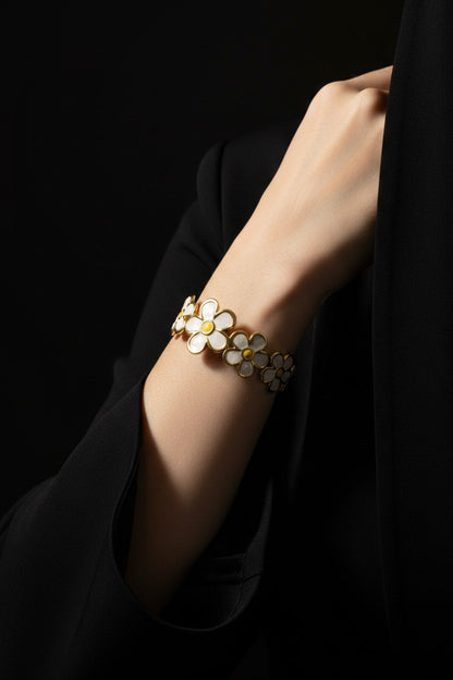 Daisy Meadow Enamel Stainless Steel Cuff Bracelet
