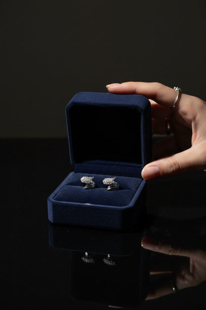 Gold Plated Micro Pave Cubic Zirconia Heart Stud Earrings for Women