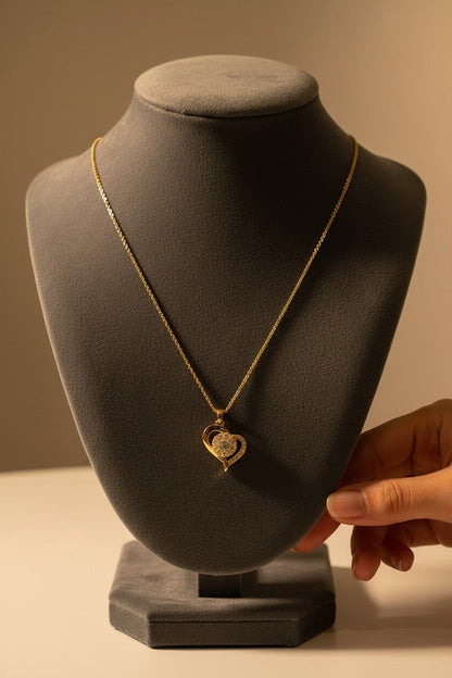 Seraphina Asymmetric Paved Heart Pendant Necklace - Stainless Steel