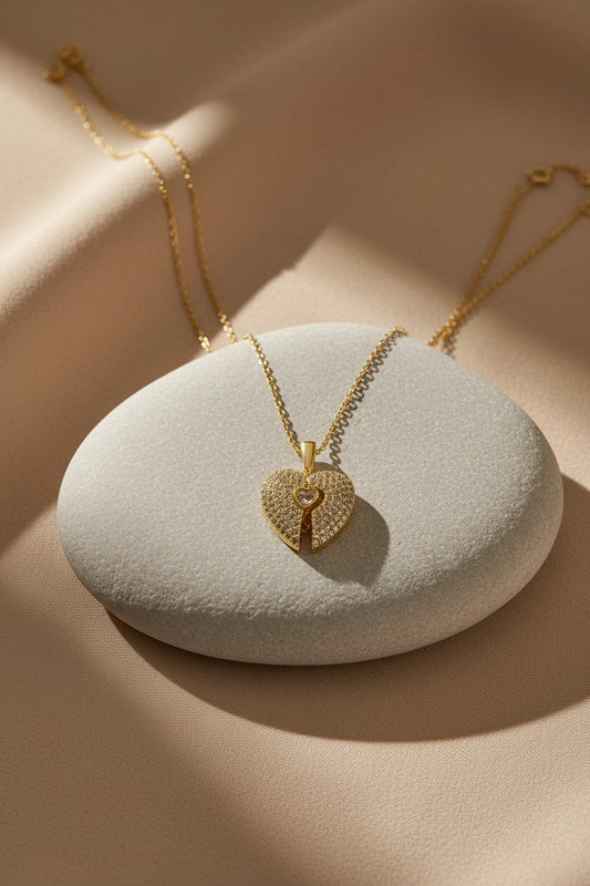 Amora Fully Paved Heart Locket Pendant Necklace | Stainless Steel