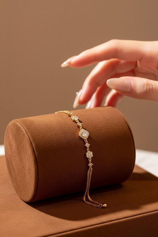Elegant Golden Plated Adjustable Flower Halo Bolo Bracelet