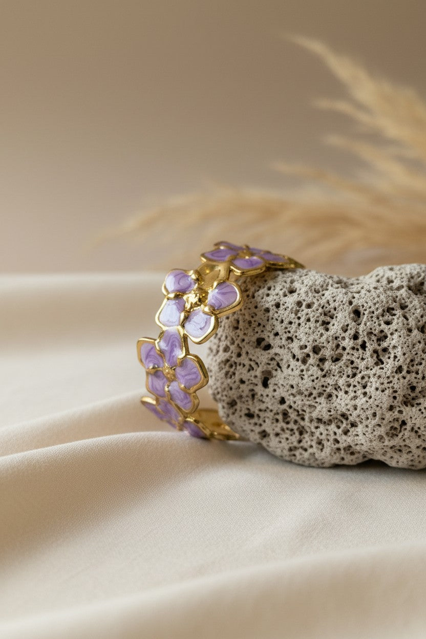 Lavender Blossom Enamel Floral Cuff Bracelet