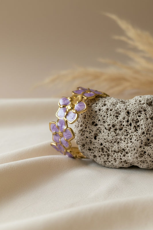 Lavender Blossom Enamel Floral Cuff Bracelet