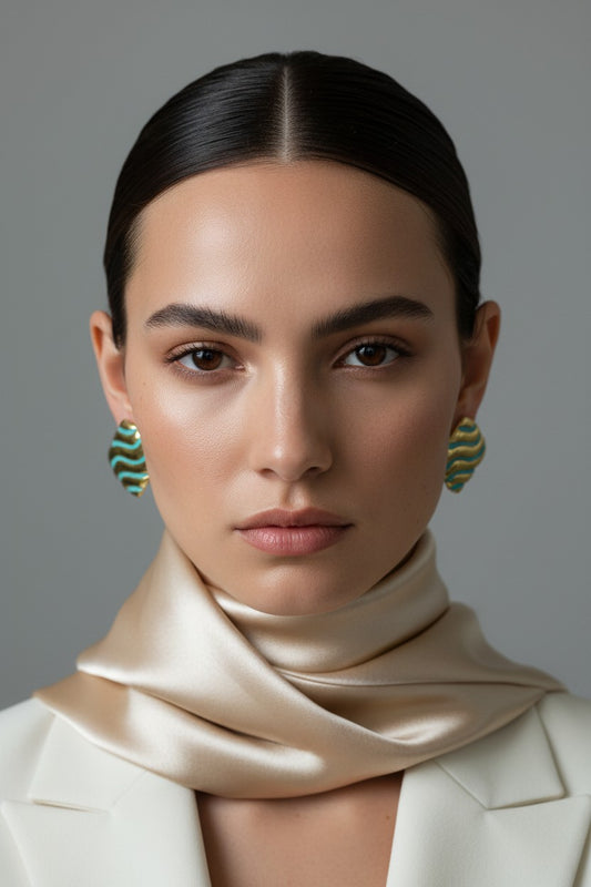 Aegean Wave Enamel Rhombus Stud Earrings