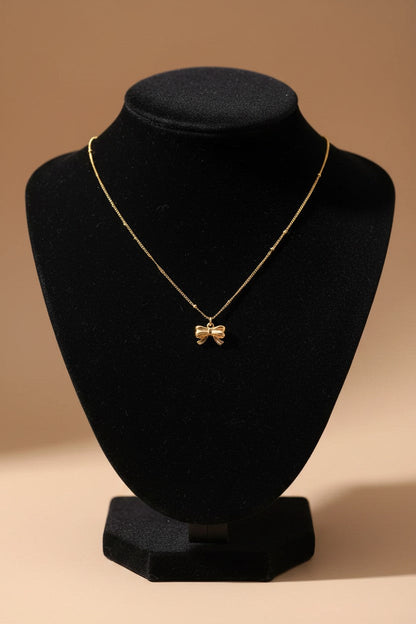 Dainty Gold Ribbon Bow Satellite Pendant Necklace