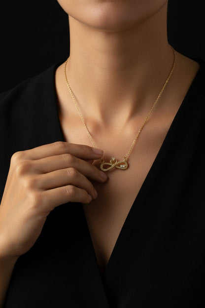 Empress Infinity Crown Paved Gold Necklace | Stainless Steel