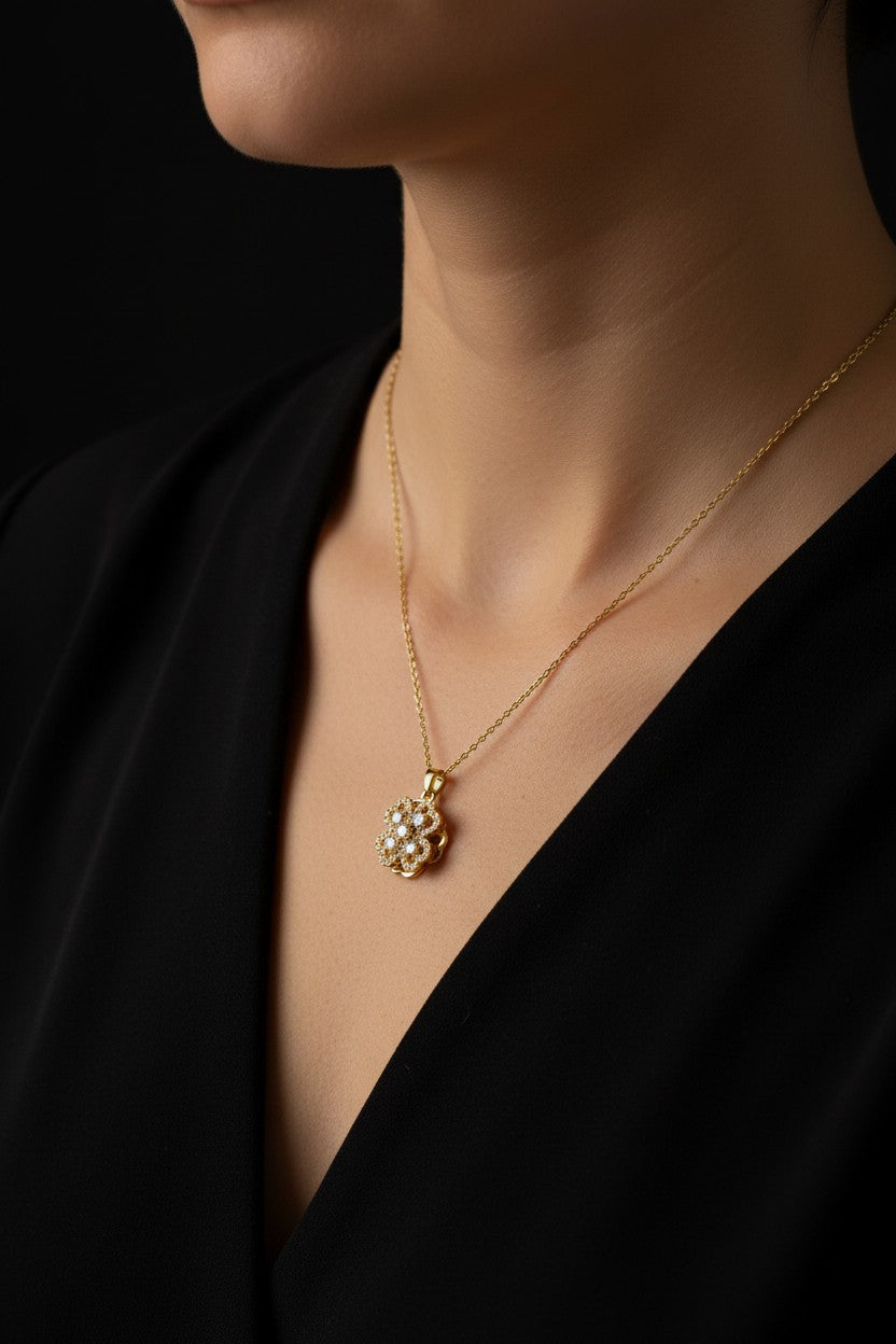 Fleur-de-Luxe Layered Crystal Blossom Necklace | Stainless Steel
