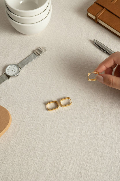 Gold Square Hoop Earrings — Geometric Huggie Style for Women
