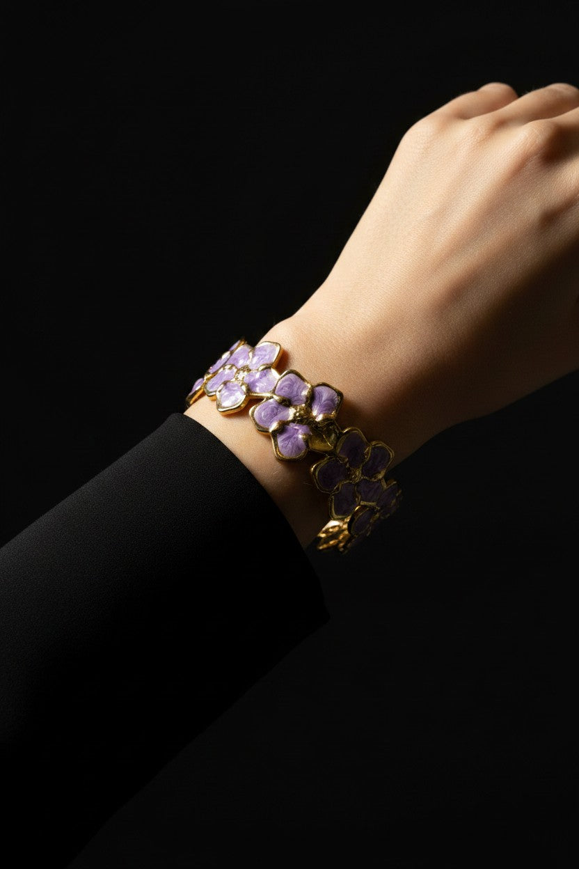 Lavender Blossom Enamel Floral Cuff Bracelet