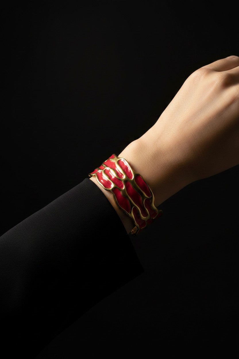 Ivory Cellular Enamel Stainless Steel Cuff Bracelet