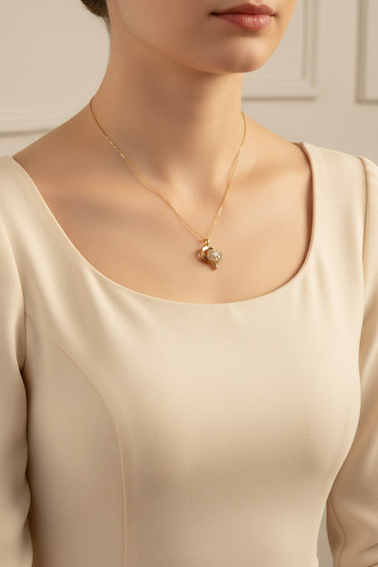 Seraphina Asymmetric Paved Heart Pendant Necklace - Stainless Steel
