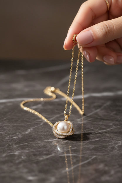 Aurora Pearl Halo Pendant Necklace