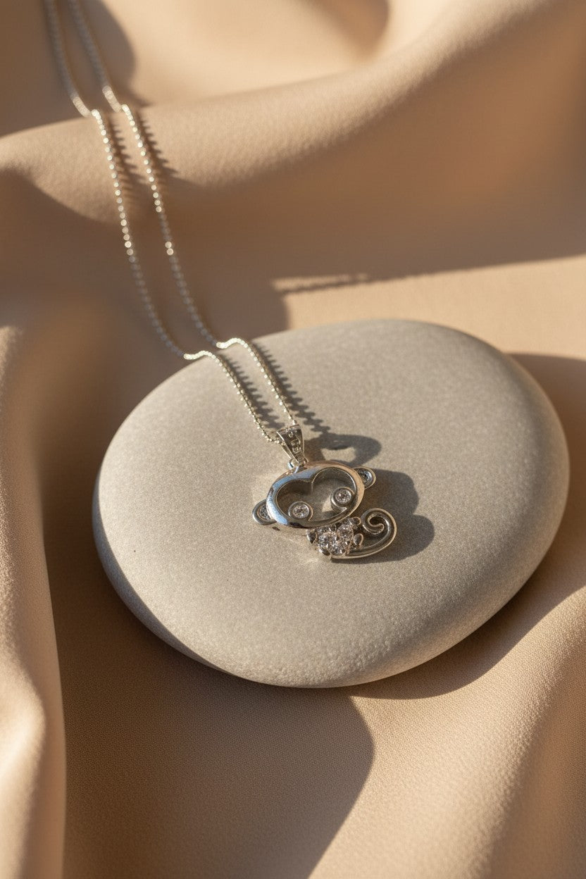 Cheeky Chimp Paved Silver Crystal Pendant | Stainless Steel