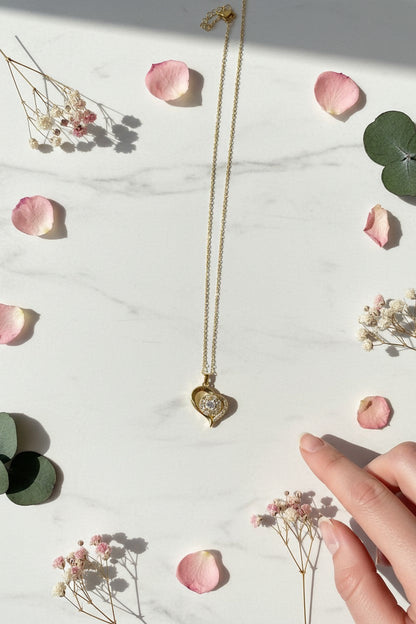 Seraphina Asymmetric Paved Heart Pendant Necklace - Stainless Steel