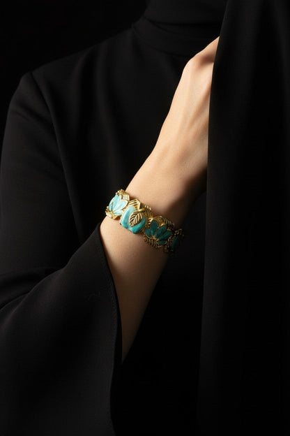 Greek Laurel Turquoise Enamel Cuff Bangle | Stainless Steel