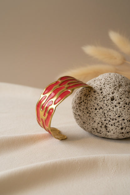 Ivory Cellular Enamel Stainless Steel Cuff Bracelet