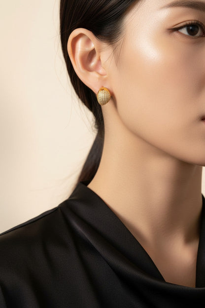 Gold Plated Micro Pave Cubic Zirconia Heart Stud Earrings for Women