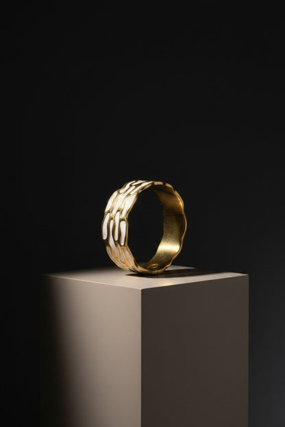 Ivory Cellular Enamel Stainless Steel Cuff Bracelet
