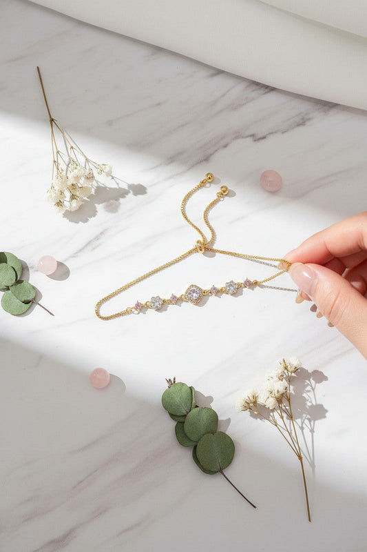 Elegant Golden Plated Adjustable Flower Halo Bolo Bracelet