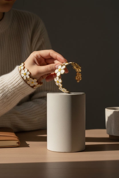 Daisy Meadow Enamel Stainless Steel Cuff Bracelet