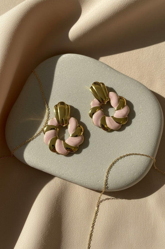 Aurora Twisted Wreath Pink Enamel Drop Earrings