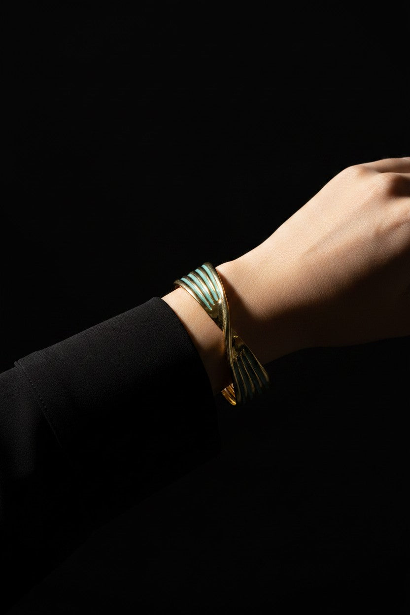 Aurora Twisted Ribbon Enamel Cuff Bangle | Stainless Steel