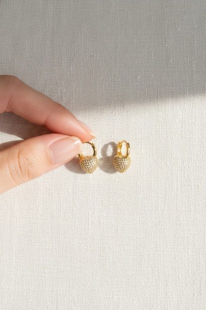 Gold Plated Micro Pave Cubic Zirconia Heart Stud Earrings for Women