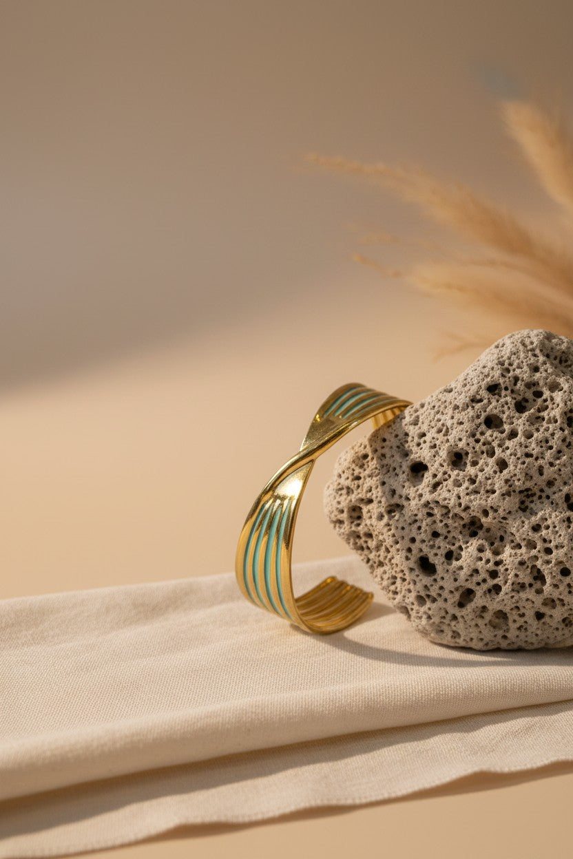 Aurora Twisted Ribbon Enamel Cuff Bangle | Stainless Steel