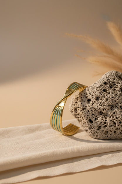 Aurora Twisted Ribbon Enamel Cuff Bangle | Stainless Steel