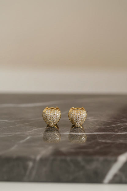 Gold Plated Micro Pave Cubic Zirconia Heart Stud Earrings for Women